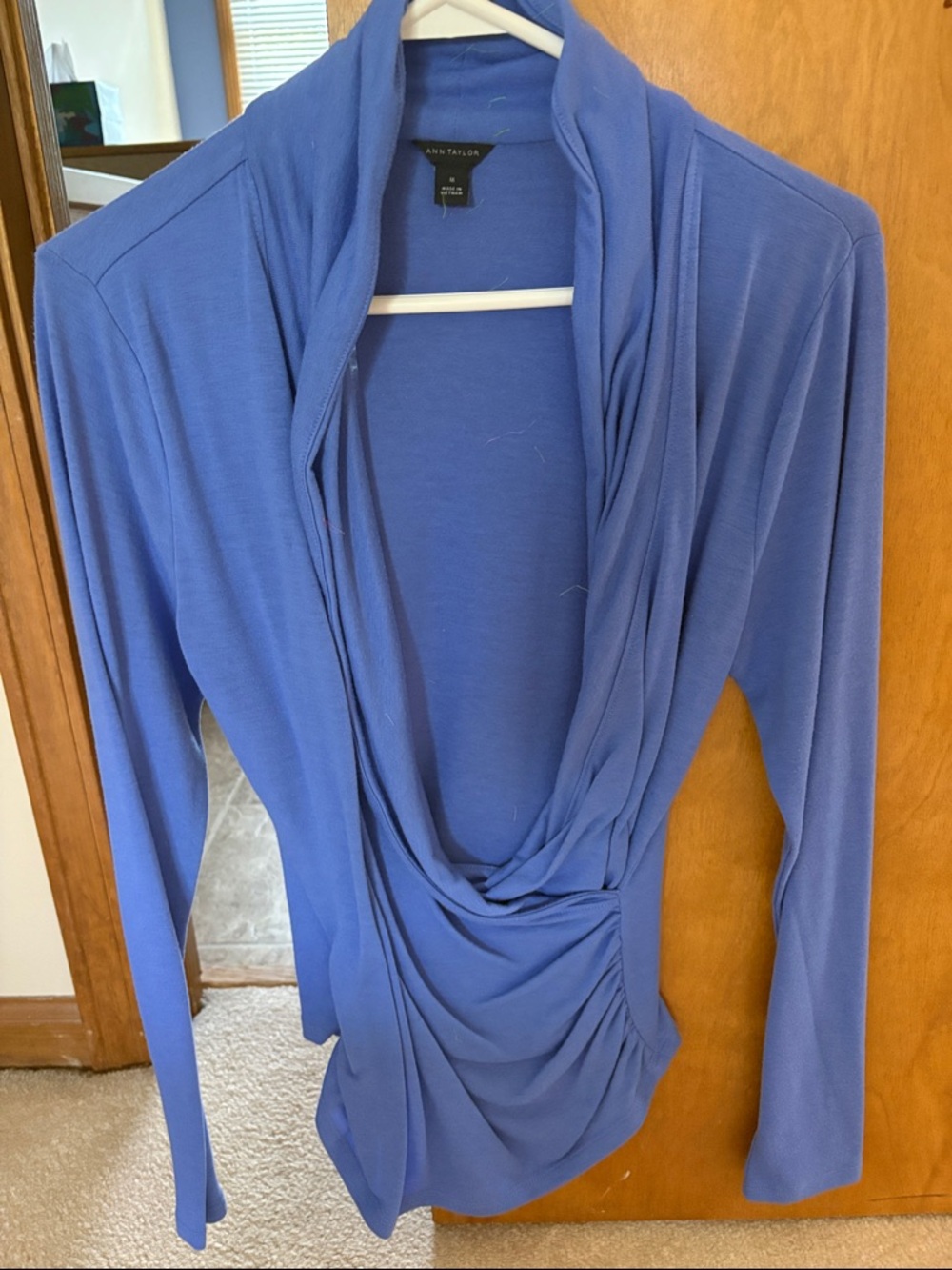 Ann Taylor Periwinkle Blue Draped Cowl Long-Sleeve Top